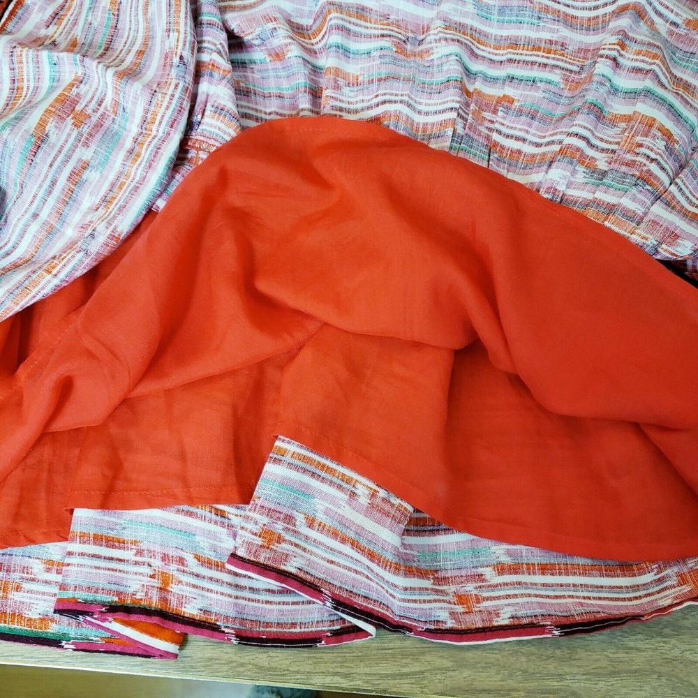 Loft Ikat Womens Dress Size 6 Red Pink Smocked Back Western Ruffle Desert NEW - Picture 9 of 15